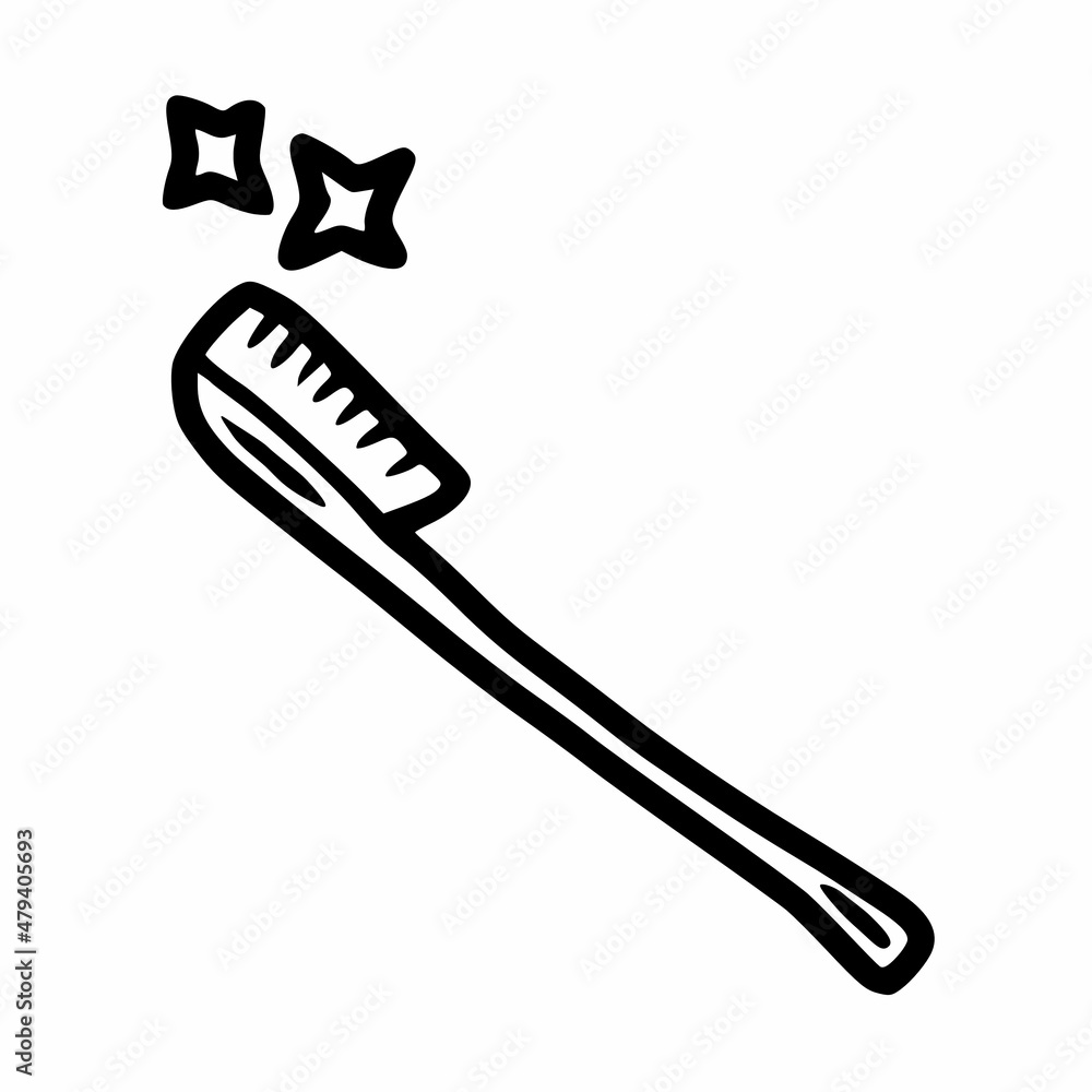 hand drawn outline toothbrush with clean and shine effect icon hand drawn outline toothbrush with clean and shine effect icon
