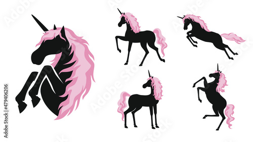 Collection of unicorns. Vector illustration.