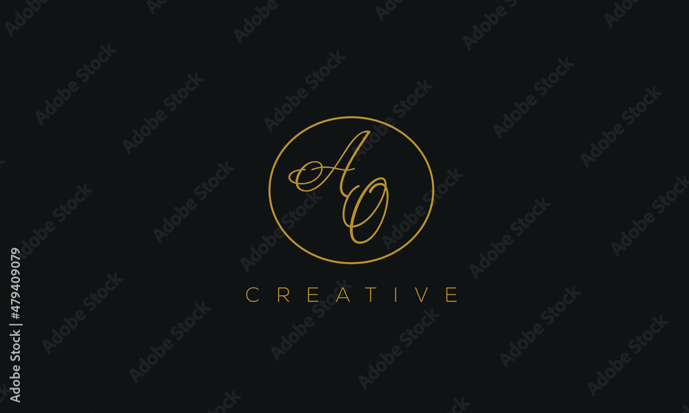 AO is a stylish logo with a creative design and golden color with blackish background.