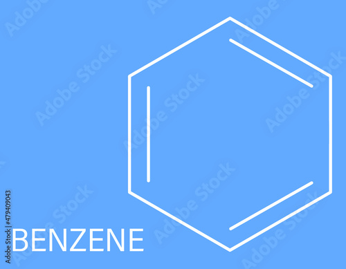 Benzene or Cyclohexatriene aromatic hydrocarbon molecule. Important in petrochemistry, component of gasoline. Skeletal formula.