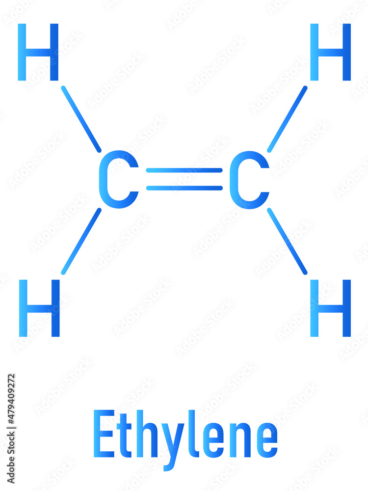 Ethylene or ethene molecule. Used in production of polyethylene but also important as a plant hormone. Skeletal formula. Ethylene or ethene molecule. Used in production of polyethylene but also important as a plant hormone. Skeletal formula.