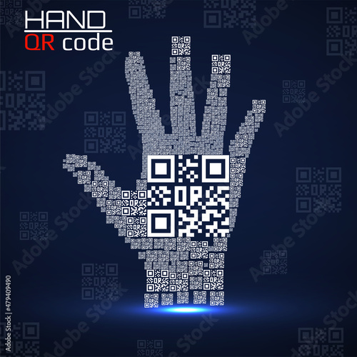 QR code hand. Silhouette human hand with qr code. Technology concept. Vector illustration