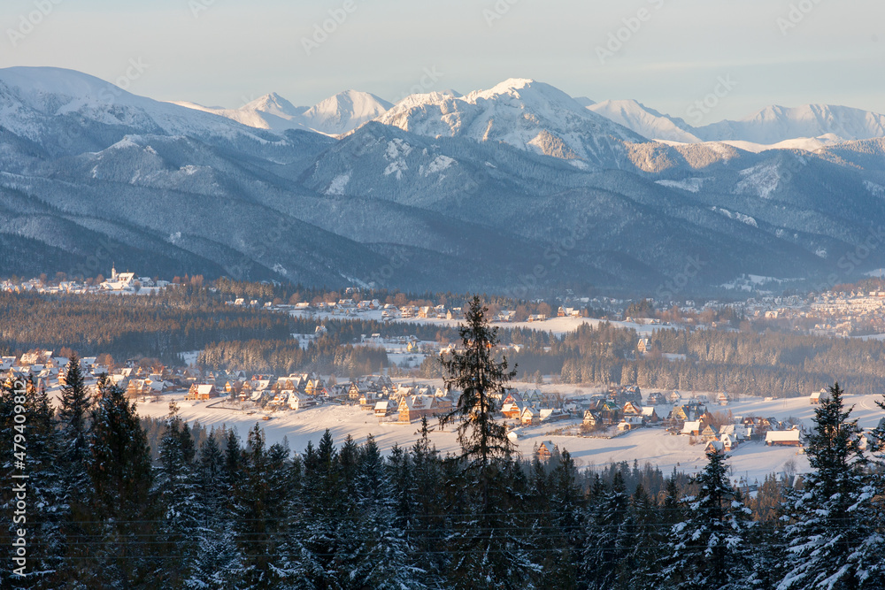 view to Murzasichle, Zakopane and the Tatra Mountains, Tatra National Park, Poland