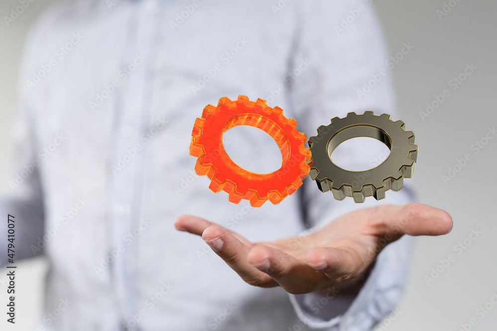 businessman hand draws gear to success. businessman hand draws gear to success.