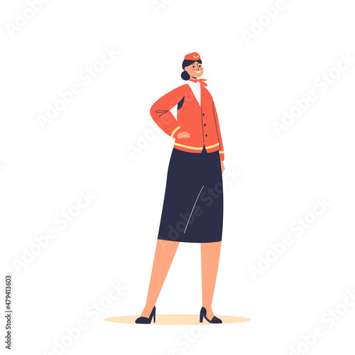 Stewardess wearing uniform. Female aviation crew member and airport staff