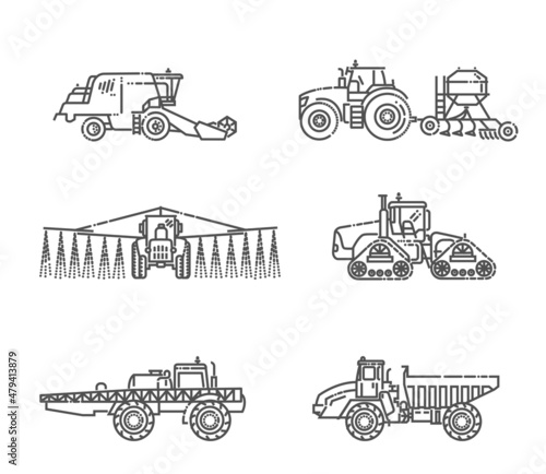 Agricultural machines. Industrial machinery icons