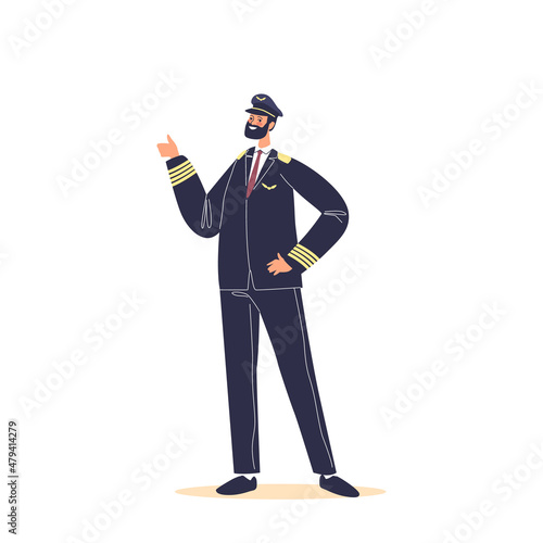 Civil pilot wearing uniform. Aviation crew member and airport staff concept