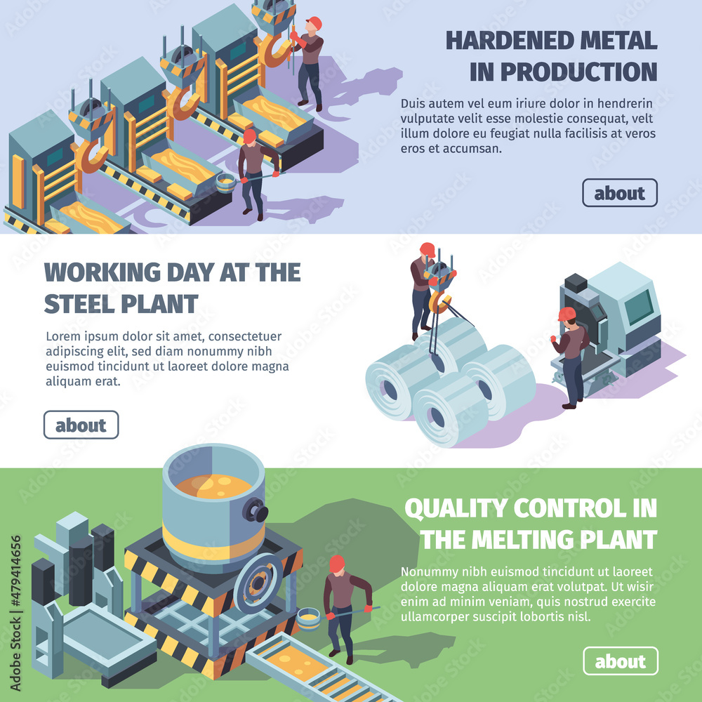 Metallic industry. Steel production horizontal advertising banners ...