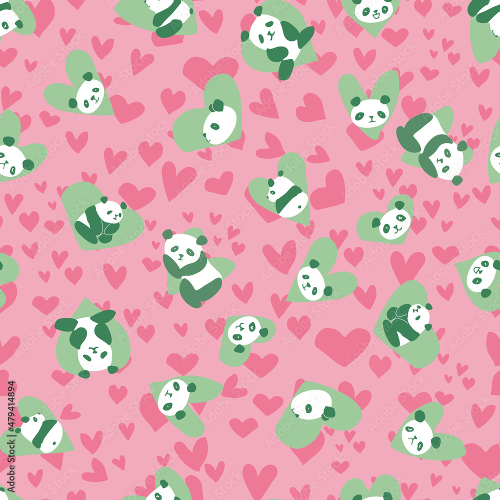 Panda Heart Seamless Pattern