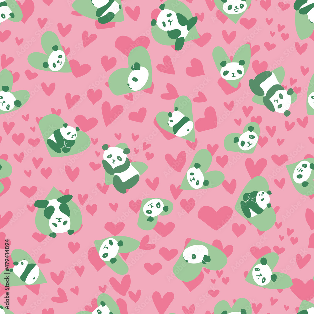 Panda Heart Seamless Pattern Panda Heart Seamless Pattern