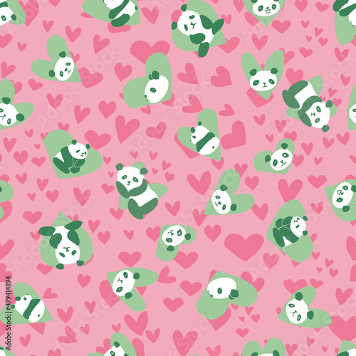 Panda Heart Seamless Pattern