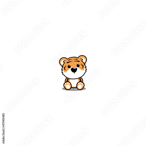 Cute tiger sitting cartoon, vector illustration