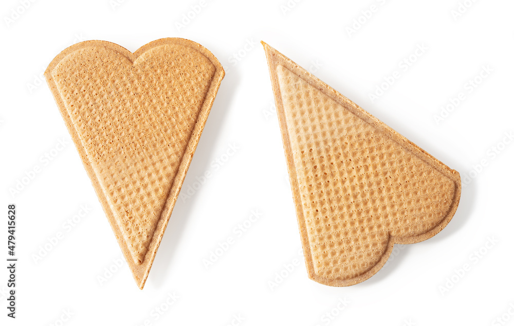 Two heart shaped wafers for ice cream decoration isolated on a white  background. Thin flat waffle biscuits for garnishing macro. Baked wheat  pastry for Valentine day food design. Stock Photo | Adobe