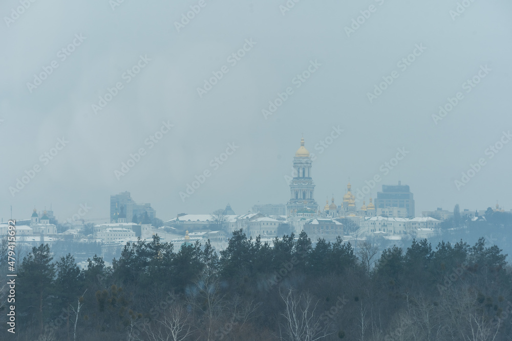 Fototapeta premium St. Sophia Cathedral in Kiev in winter snowfall. Ukraine.