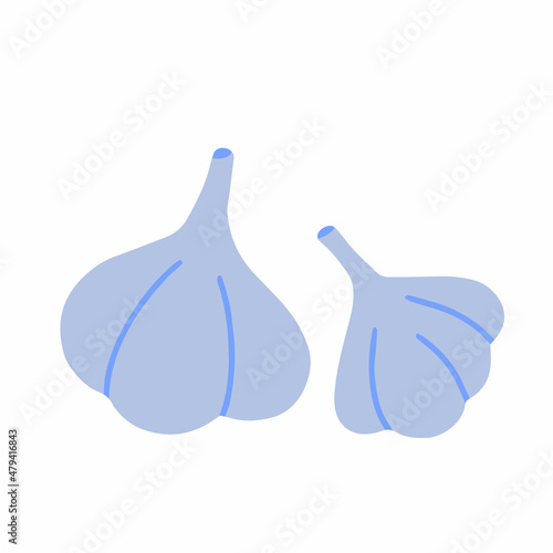 Garlic isolated on white background. Flat cartoon vector illustration