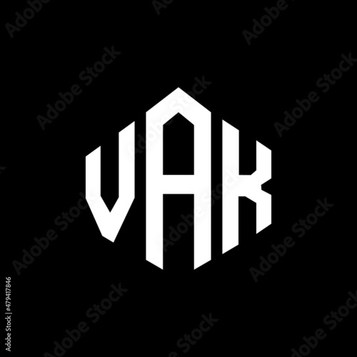VAK letter logo design with polygon shape. VAK polygon and cube shape logo design. VAK hexagon vector logo template white and black colors. VAK monogram, business and real estate logo.