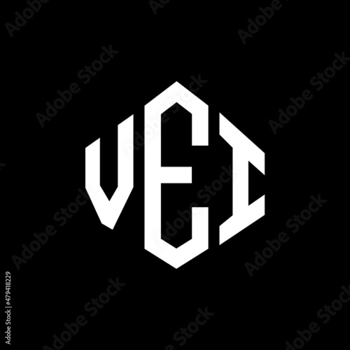 VEI letter logo design with polygon shape. VEI polygon and cube shape logo design. VEI hexagon vector logo template white and black colors. VEI monogram, business and real estate logo. photo