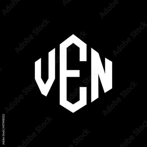 VEN letter logo design with polygon shape. VEN polygon and cube shape logo design. VEN hexagon vector logo template white and black colors. VEN monogram, business and real estate logo.