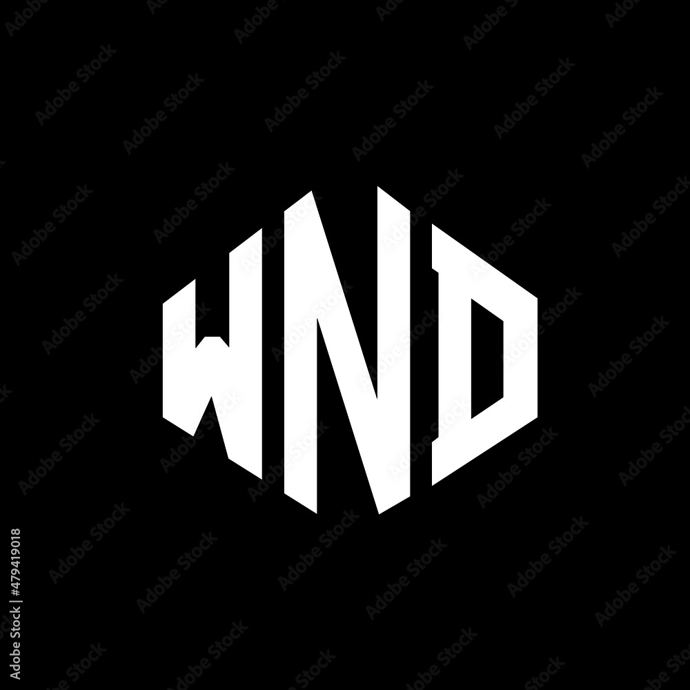 WND letter logo design with polygon shape. WND polygon and cube shape logo design. WND hexagon vector logo template white and black colors. WND monogram, business and real estate logo.