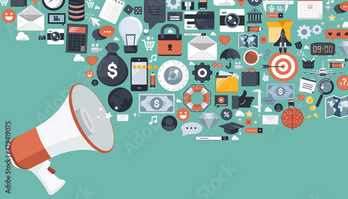 Digital marketing concept. Advertising and promoting. Flat vector illustration.