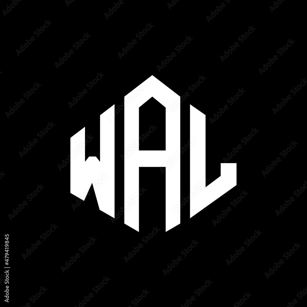 WAL letter logo design with polygon shape. WAL polygon and cube shape logo design. WAL hexagon vector logo template white and black colors. WAL monogram, business and real estate logo.