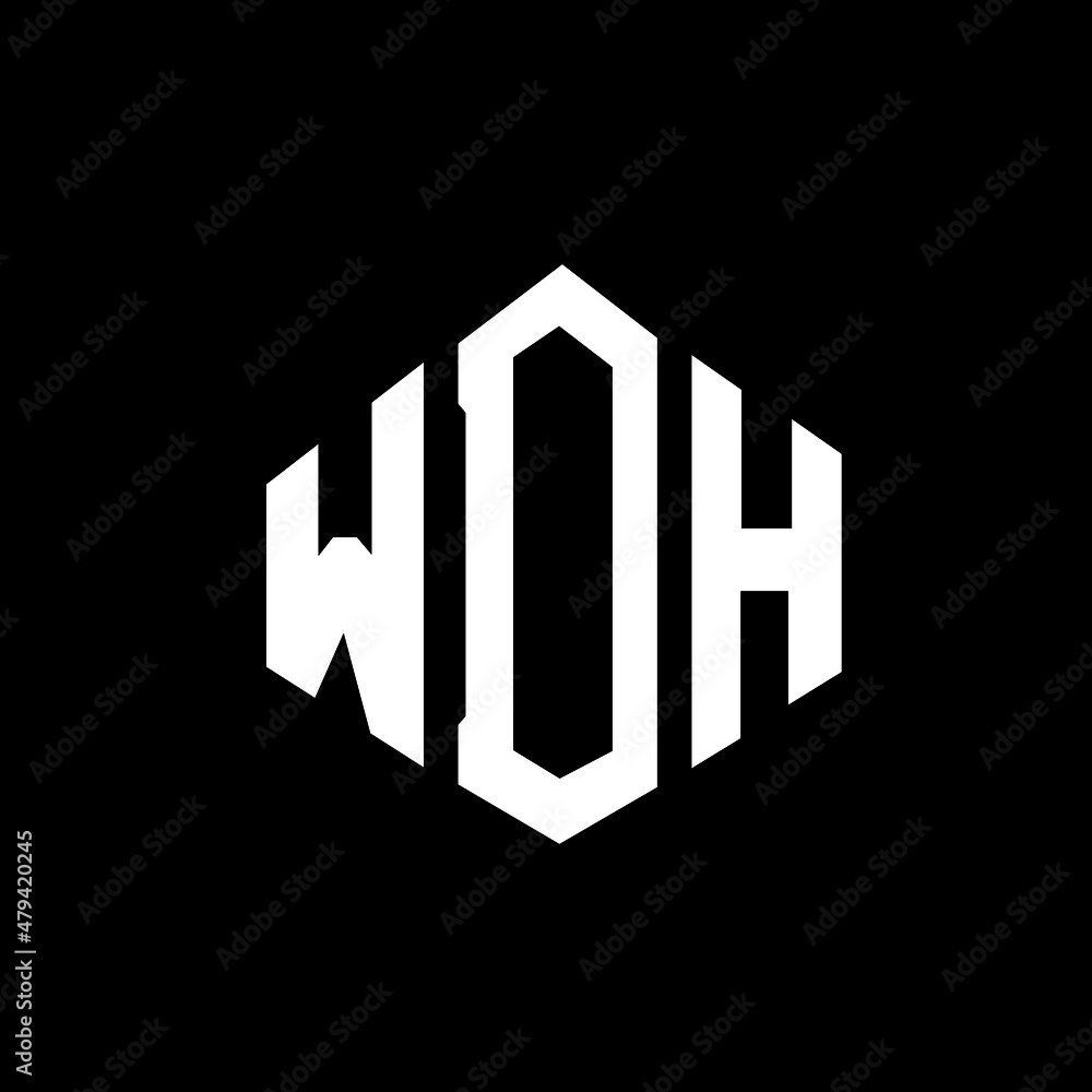 WDH letter logo design with polygon shape. WDH polygon and cube shape logo design. WDH hexagon vector logo template white and black colors. WDH monogram, business and real estate logo.