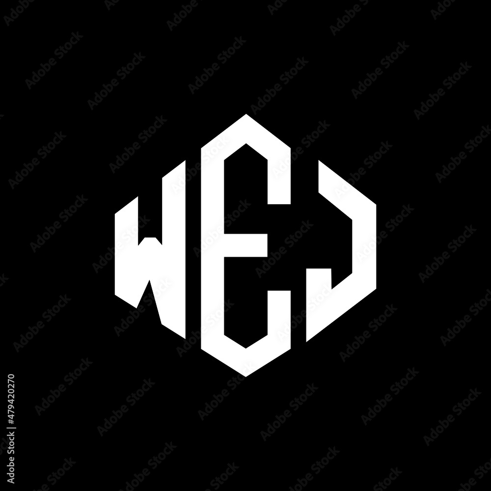 WEJ letter logo design with polygon shape. WEJ polygon and cube shape logo design. WEJ hexagon vector logo template white and black colors. WEJ monogram, business and real estate logo. - obrazy, fototapety, plakaty 