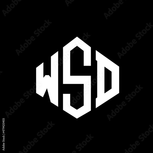 WSD letter logo design with polygon shape. WSD polygon and cube shape logo design. WSD hexagon vector logo template white and black colors. WSD monogram, business and real estate logo. photo