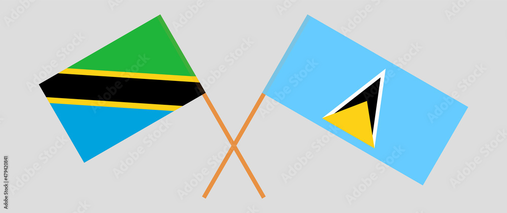 Crossed flags of Tanzania and Saint Lucia. Official colors. Correct proportion Crossed flags of Tanzania and Saint Lucia. Official colors. Correct proportion