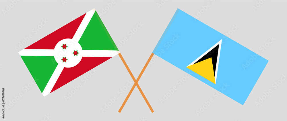Crossed flags of Burundi and Saint Lucia. Official colors. Correct proportion Crossed flags of Burundi and Saint Lucia. Official colors. Correct proportion