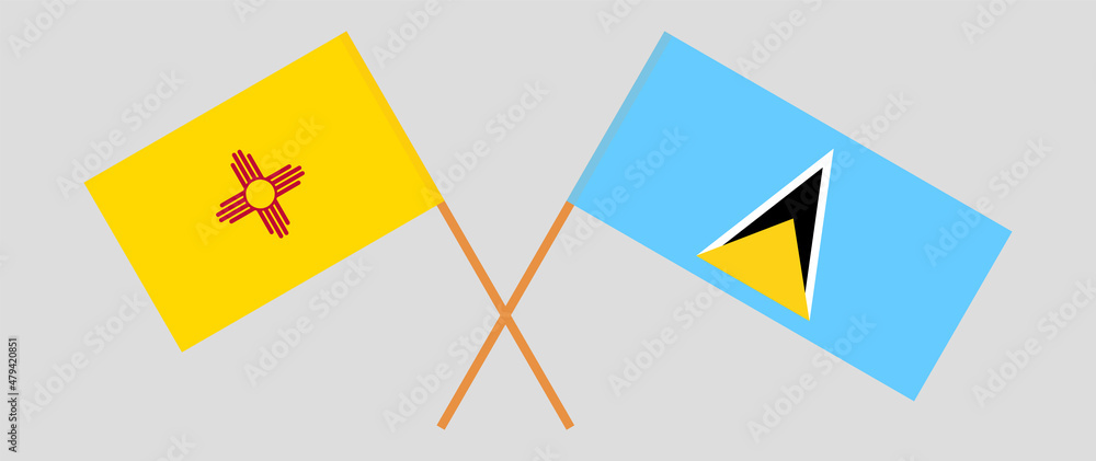 Crossed flags of the State of New Mexico and Saint Lucia. Official colors. Correct proportion Crossed flags of the State of New Mexico and Saint Lucia. Official colors. Correct proportion
