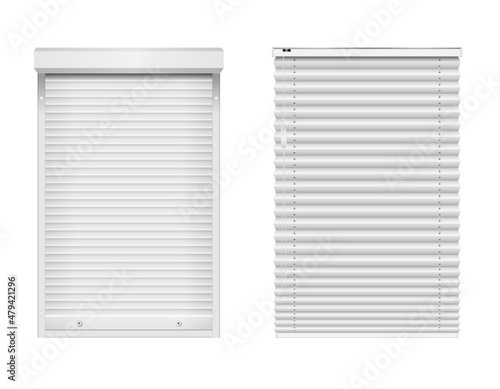 Window blinds, horizontal closed jalousie and plastic louvers, sun blind curtains