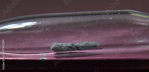 Microphoto of a sample of the periodic elementt No. 81: Thallium. The toxic metal is stored in a glass ampoule