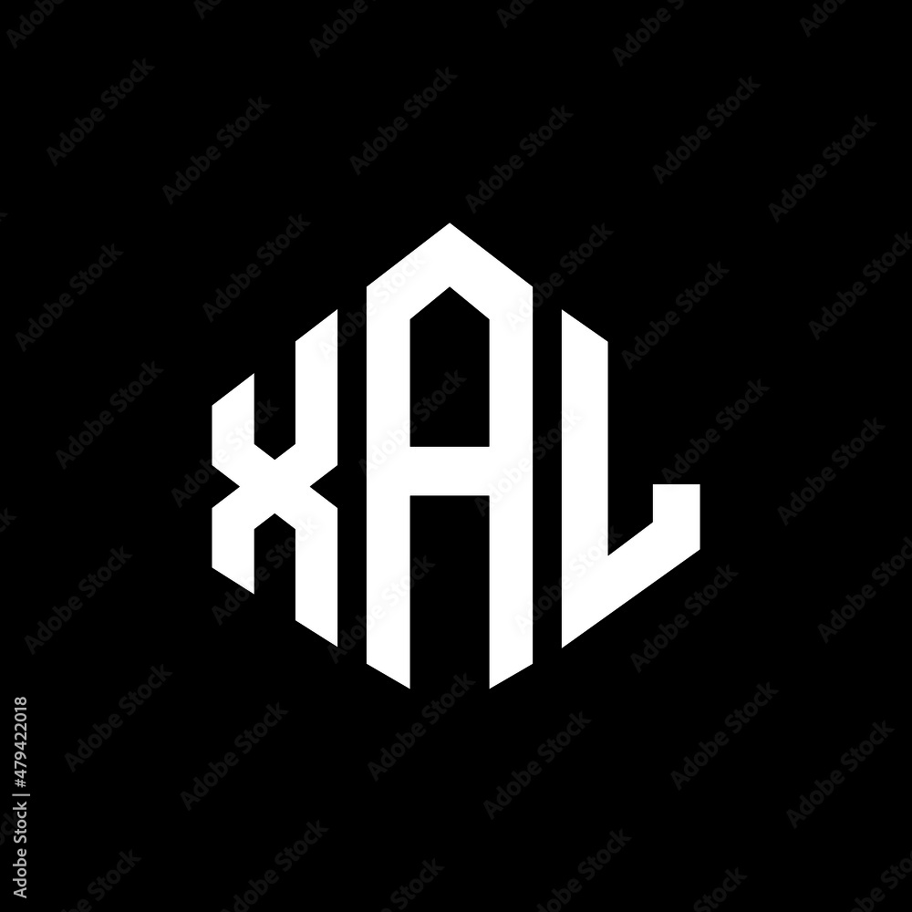 XAL letter logo design with polygon shape. XAL polygon and cube shape logo design. XAL hexagon vector logo template white and black colors. XAL monogram, business and real estate logo.