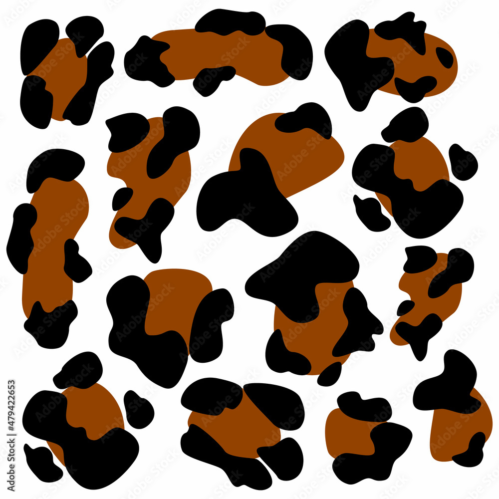 Fototapeta premium Leopard spots simple flat hand-drawn illustration. Set of leopard spots for design. Vector imitation of leopard skin