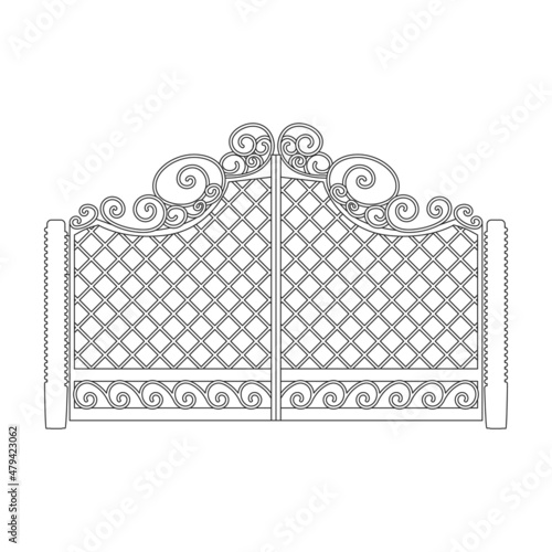 Fence gate vector icon.Outline vector icon isolated on white background fence gate.