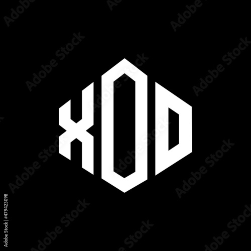 XOO letter logo design with polygon shape. XOO polygon and cube shape logo design. XOO hexagon vector logo template white and black colors. XOO monogram  business and real estate logo.