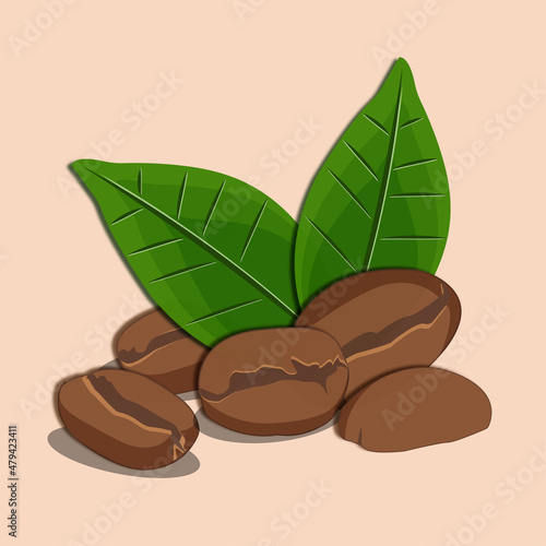 Coffee bean and Fresh Coffee Leaves logo vector design elements. Organic coffee concept