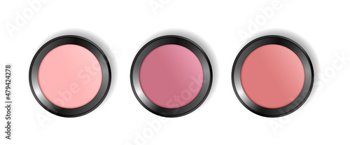Check blush powder compact palette. Decorative cosmetics. Face powder or eye shadows in black box