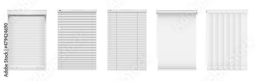 Set of realistic blinds or window louver. Plastic or metal curtain for office or home interior