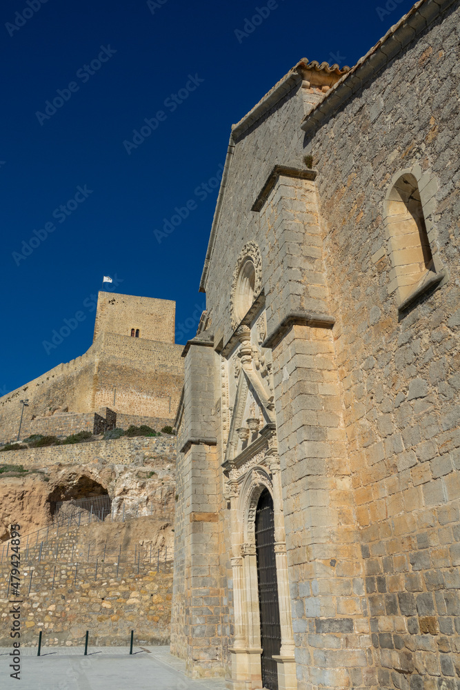 View of the Santa Maria la Mayor church in Alcaudete (Spain) on a sunny winter morning