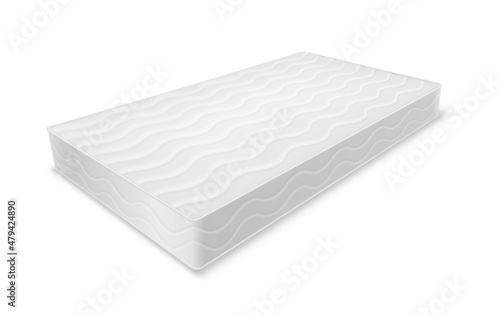 3d white mattress. Realistic orthopedic sleeping bed element. Comfortable accessory for bedroom