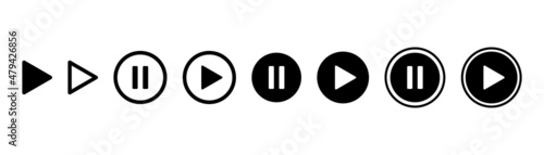 Play button icon. Start audio element. Multimedia play pause sign. Stock vector