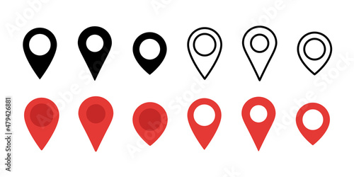 Pin icon. GPS map pointer. Location icon elements collection. Position marker templete. Stock vector