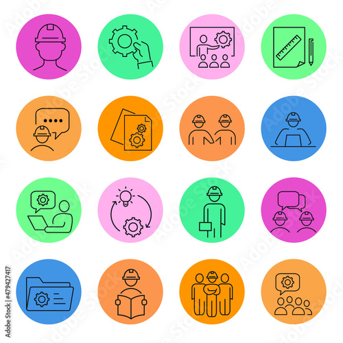 Engineering icon set . Engineering symbol pack vector elements for infographic web. with trending color backgrounds