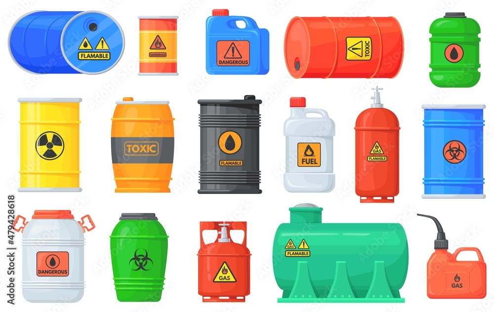 Flammable waste. Safety drum container with chemical explosive substance,  fuel oil barrel for transportation storage, nuclear liquid compressability  gas, neat vector illustration vector de Stock | Adobe Stock