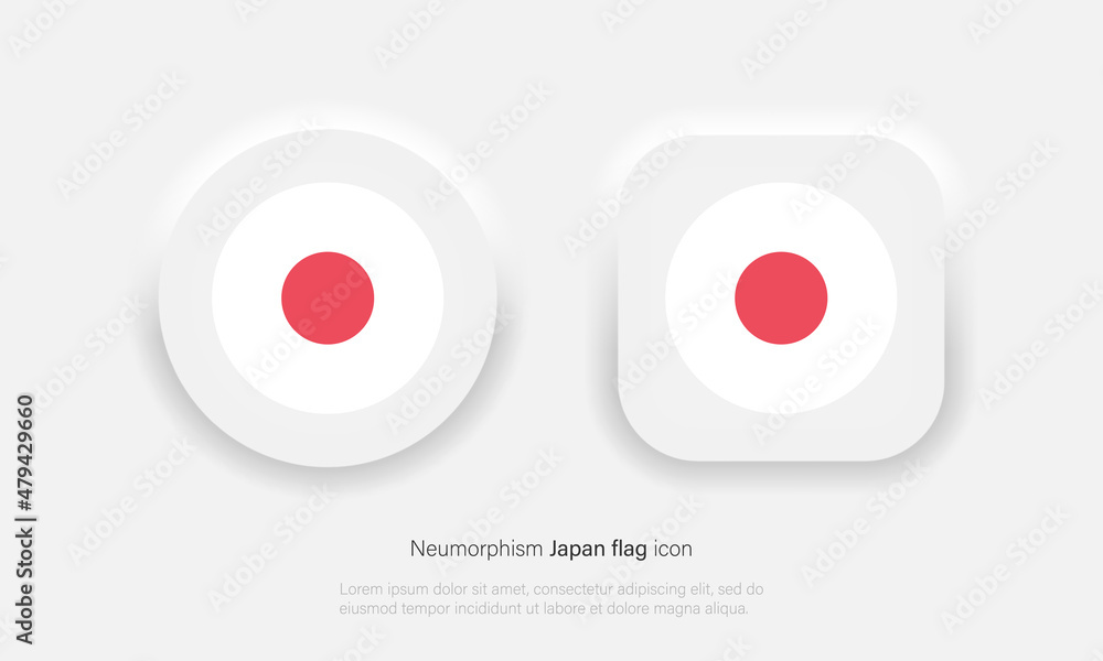 Japan national flag in trendy neumorphic style. Japan flag button. Vector EPS 10 Japan national flag in trendy neumorphic style. Japan flag button. Vector EPS 10