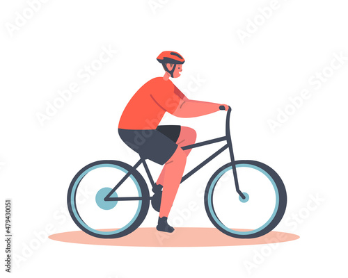 Boy Cyclist Character Riding Bike Isolated on White Background. Bicycle Active Sport Life and Healthy Lifestyle Activity