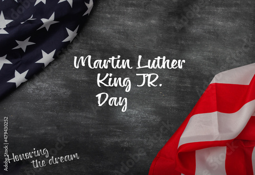 Martin Luther King Day - American flag on blackboard