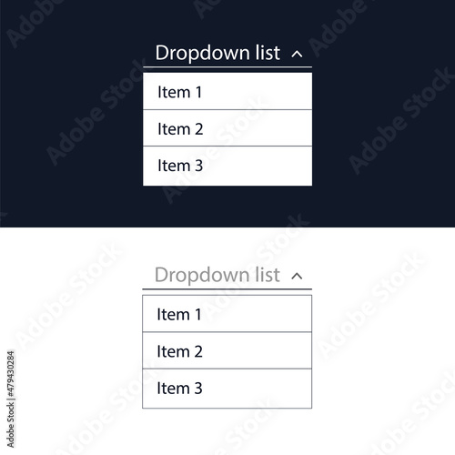 Drop-down list with menu items for the website. The view is in the expanded state. User interface for the website and application. Vector illustration.
